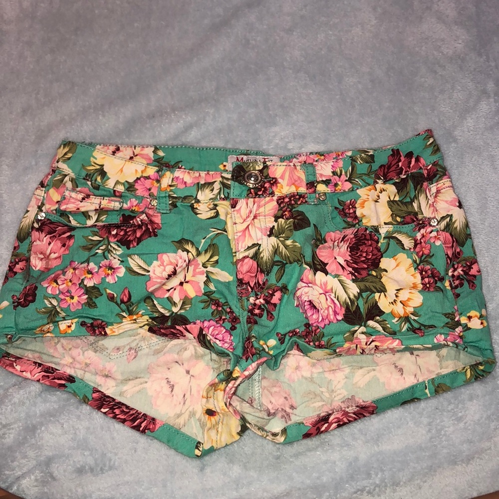 Tropical shorts for summer! Bedazzled buttons!